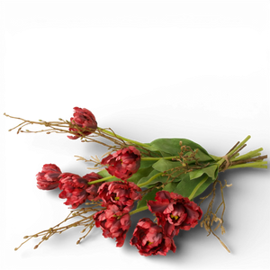 Boeket rode kunstmatige tulpen met groene bladeren van WinQ, decoratief bloemencadeau