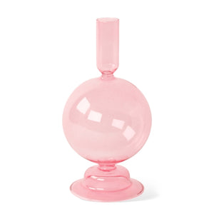 Bolvormige glaskandelaar in de kleur zalm roze 8,5x18cm - WinQ