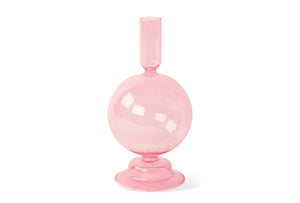 Bolvormige glaskandelaar in de kleur zalm roze 8,5x18cm - WinQ