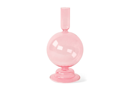 Bolvormige glaskandelaar in de kleur zalm roze 8,5x18cm - WinQ