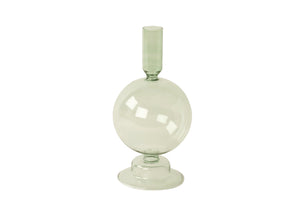 Bolvormige glaskandelaar gemaakt van fijn glas in de maat 8,5x15cm in een trendy grijs groene kleur - WinQ