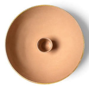 Metalen kandelaar in schaal vorm met ruimte voor een dinerkaar inclusief kaars Beige bovenaanzicht - WinQ