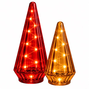 2 glazen rode en oranje cones van glas uitgevoerd met led - WinQ