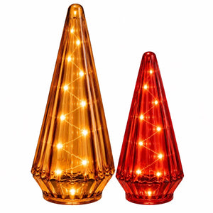2 glazen rode en oranje cones van glas uitgevoerd met led - WInQ