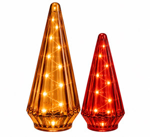 2 glazen rode en oranje cones van glas uitgevoerd met led - WInQ