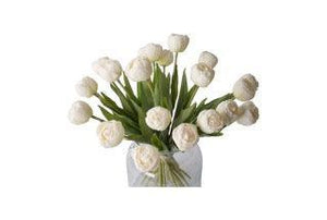 detail van kunst tulpen in wit met de goeroe bladeren - WinQ