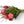 Liggend boeket van tulpen en parkiettulpen in de kleuren mauve en Fuchsia gebonden met twijgen in een beige kleurige glasvaas- WinQ