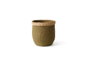 Mand Abaca hoogte 23cm en diameter 21cm Groen met naturel omgeslagen rand - WinQ