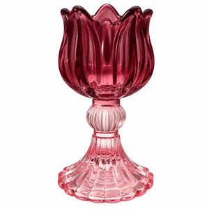 Glazen waxinelichthouder op voet bordeaux en pink voet 7x14 cm - WinQ