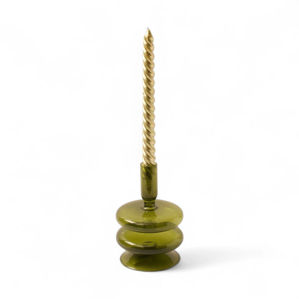 Vrolijke Glaskandelaar Groen 9x15,5cm et kaars goud - WinQ