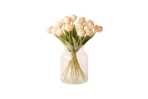 Productfoto van glasvaas met 21 witte kunsttulpen - WinQ