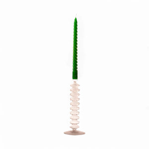 groene dinerkaars in en glazen kandelaar van helder glas van 29,5cm hoog - WinQ