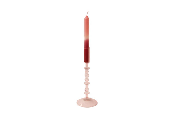 productfoto Glaskandelaar van 25cm hoog met bijpassend kaars roze- WinQ
