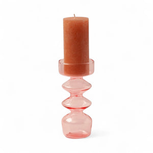 glazen kandelaar met oranje stompkaars diameter 7cm - WinQ