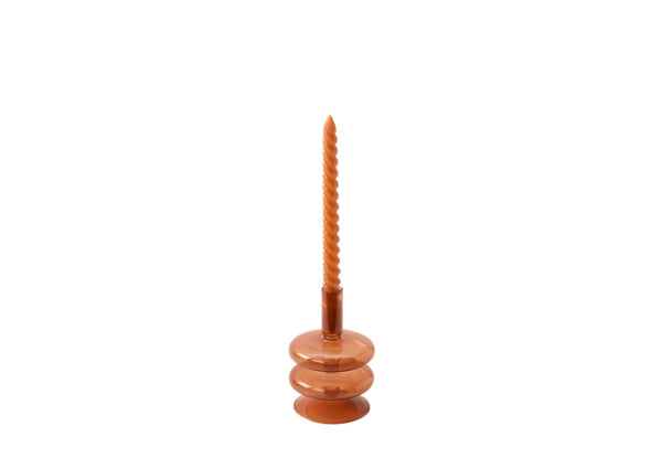 Glaskandelaar in de kleur terra met een oranje kaars - WinQ!