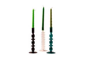 Diverse soorten en kleuren glaskandelaren set van 3 in helder groen en zwart - WinQ!