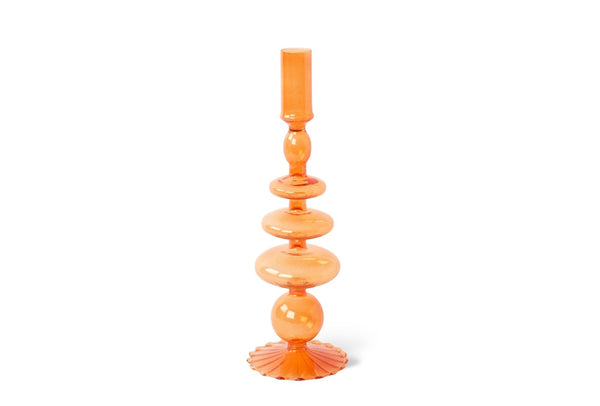 Glaskandelaar van fijn glas in de kleur oranje met kaars-WinQ