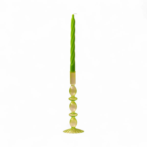 Glaskandelaren in Groen 26cm hoog met kaars - WinQ