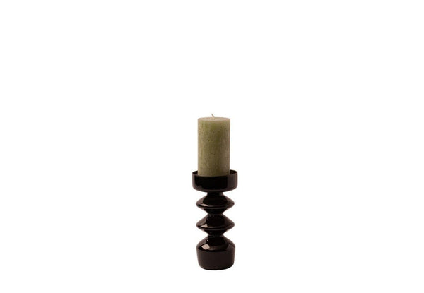 Kandelaar glas 5,5x7x15,5cm zwart met een stompkaars diameter 7cm in de kleur stone -WinQ