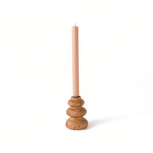 Kandelaar Hout Acacia Naturel 13cm met dinerkaars