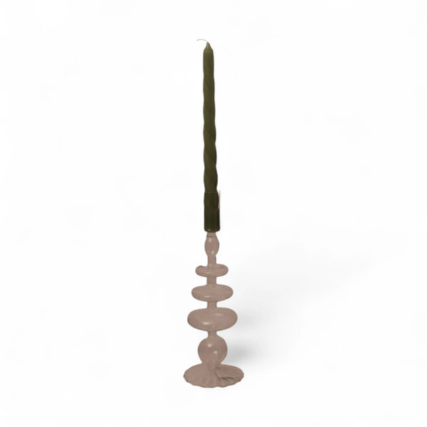 Kandelaar glas 9x28cm helder met tafelkaars  groen - WinQ