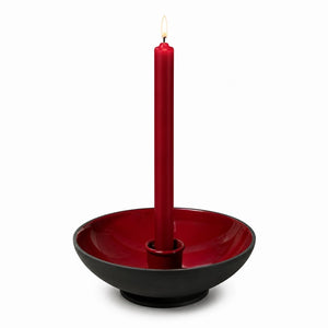 Ronde kandelaar 11x12  in de vorm  van een kom geschikt voor kandelaar kaarsen in de kleur rood met bijpassende kaars-WinQ