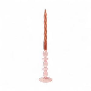 Glaskandelaren in Roze 26,5cm hoog met kaars - WinQ