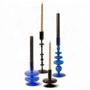 Set van 4 glaskandelaren in de kleuren blauw en zwart _WinQ