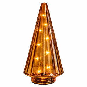 Glazen Kerstboom met brandende LED Verlichting Amber 10x24 cm – Batterij - WinQ