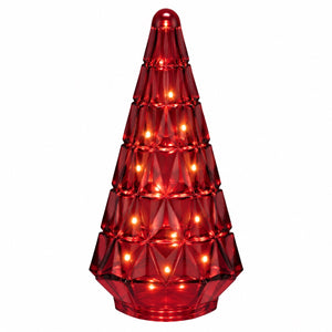 Glazen Kerstboom met brandende LED Verlichting donkerrood 10x24 cm – Batterij - WinQ