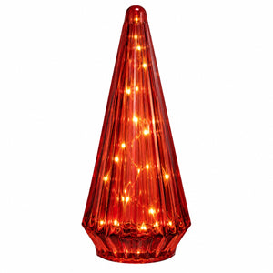 Glazen Kerstboom met brandende LED Verlichting donkerrood 10x24 cm – Batterij - WinQ