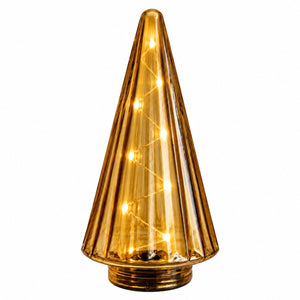 Glazen Kerstboom met brandende LED Verlichting geel 10x24 cm – Batterij - WinQ