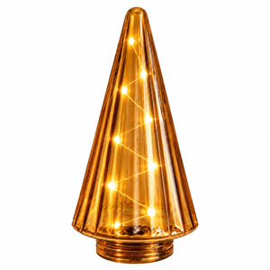 Glazen Kerstboom met brandende LED Verlichting oranje  10x24 cm – Batterij - WinQ