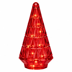 Glazen Kerstboom met brandend LED Verlichting rood  10x24 cm – Batterij - WinQ