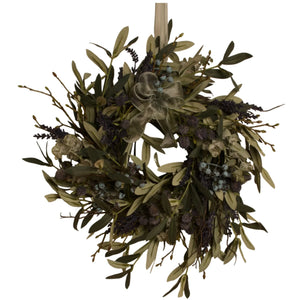 Olijfkrans in blauw en grijs diameter 35cm met brem, blauwe bes, distel - WinQ