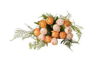 !4 tulpen in roze en oranje liggen van voren gefotografeerd