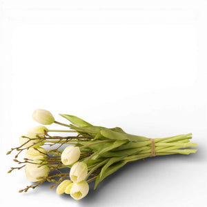 Productfoto van een liggend boeket witte tulpen - WinQ