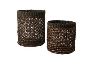 set abaca plantenmand 2 maten in zwart met naturel geknoopt