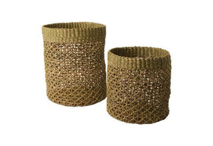 set van 2 abaca manden in groen en naturel
