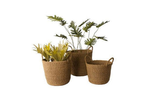 set van 3 manden met hengsels  van Abaca  in de kleur naturel