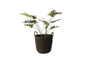 Mand Abaca Handvat Zwart 33x29cm met groene palm