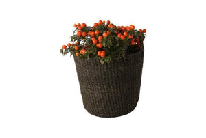 Mand Abaca Handvat Zwart 26x20cm met plant met oranje besjes