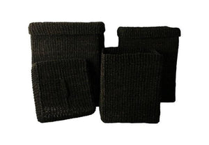 3 verschillende maten vierkante Abaca manden in zwart met deksel