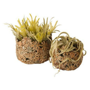 2 maten abaca mand met groene kunstplanten