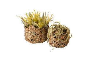 2 maten abaca mand met groene kunstplanten