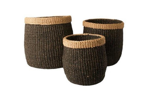 3 maten abaca gevlochten mand in zwart