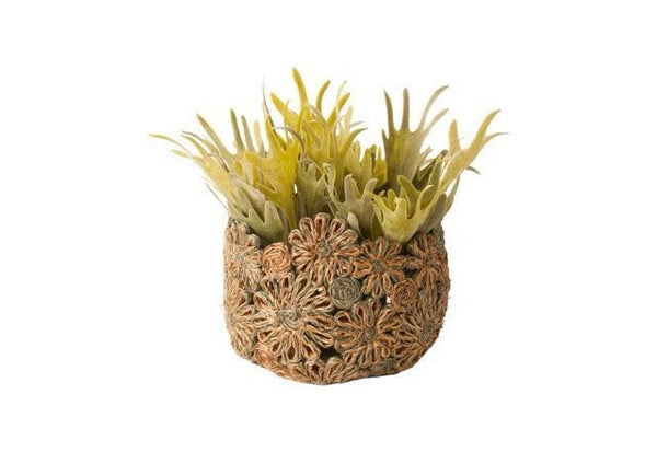 Mand Abaca Bloem Petrol met kunstplan