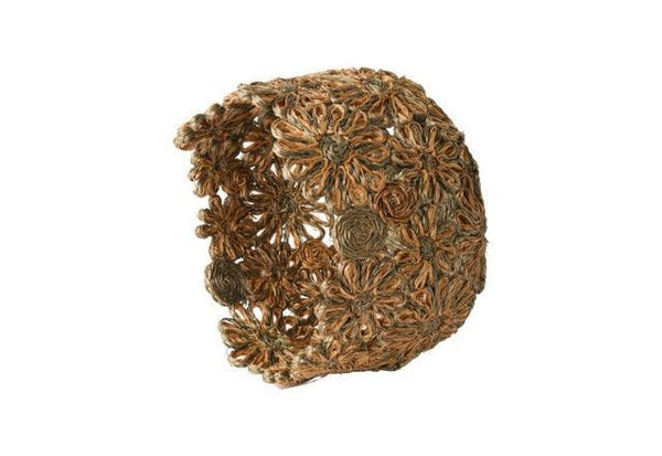 Mand Abaca Bloem Petrol 24x21cm op zijkant gefotografeerd