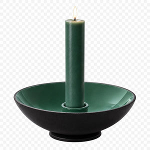 Metalen kandelaar Ariska met brandende kaars in de kleur stormy sea/ zeegroen 12x12cm- WinQ