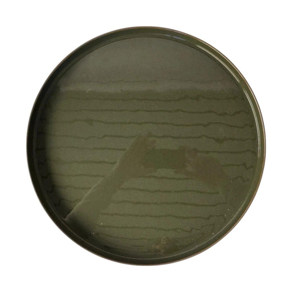 Glanzende groene schaal met diameter 40cm en mat goud aan de buitenzijde met een rand van 2,7cm - WinQ